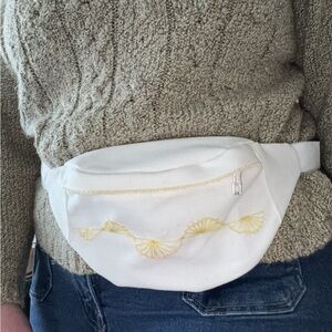 White and Yellow Hand Embroidered and Beaded Belt Bag